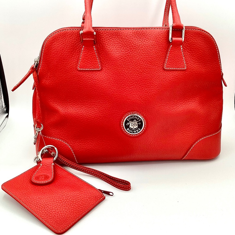 Dooney & Bourke Large Pebble Leather Satchel w/Wristlet & Key Fob in Red